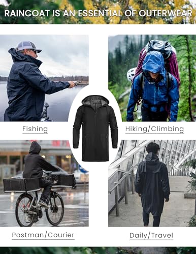 Men's Packable Rain Jacket Outdoor Waterproof Hooded Lightweight Classic Cycling Raincoat (Black / X-Large)