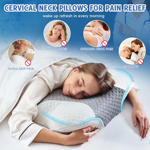 Cervical Neck Pillows with Memory Foam (1 Pack Grey White / Standard)