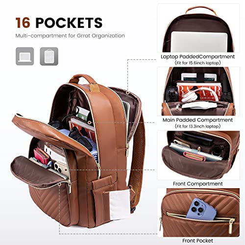 Laptop Backpack Purse for Women (Brown(pu Leather) / 15.6-Inch)