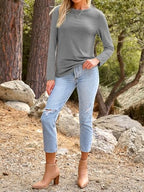 Long Sleeve Shirts for Women Casual Crewneck Tops Basic Tees (Small / 01grey)