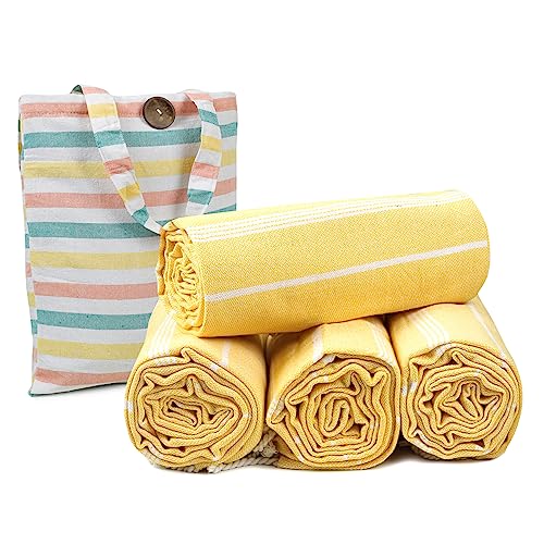 Cotton Turkish Beach Towels (39 x 72 inch ( Beach towel - 4 PACK ) / Yellow)