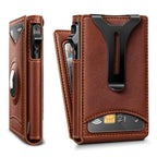 Men Slim Magnetic Leather Airtag Wallet Metal Case Money Clip (Brick Brown8798)