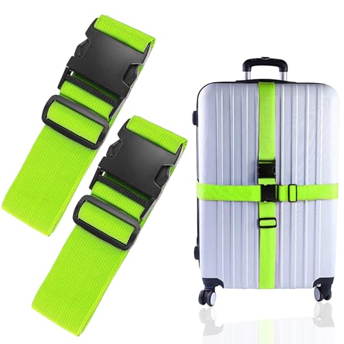 80In Luggage Straps for Suitcase Travel Long Belt Accessories (2Pcs Green / 80 In Fix)