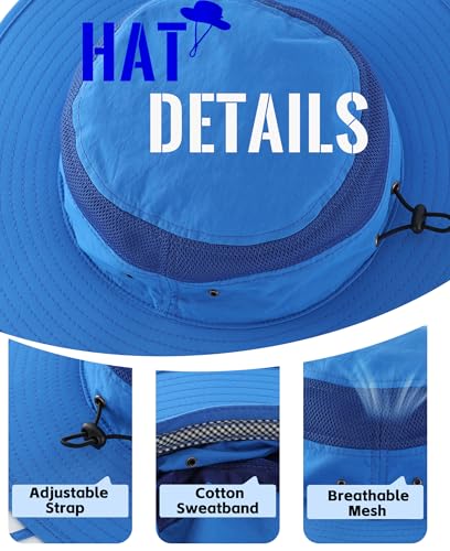 Men's Sun Hat UPF 50+ Wide Brim Bucket Hat Windproof Fishing Hats (One Size / Bright Blue)