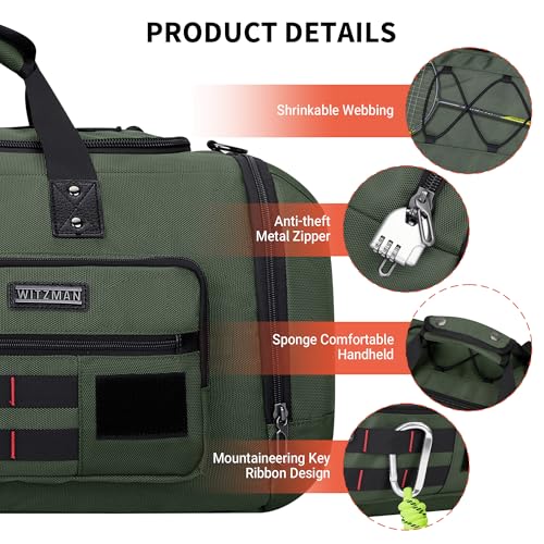 Duffle Bag for Men 3 in 1 Convertible 40L Nylon Gym Travel Backpack (Army Green)