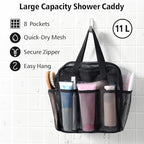 Mesh Shower Caddy Portable with Zipper (1 Pack Black with Zipper / L (Zippered Dorm Caddy))