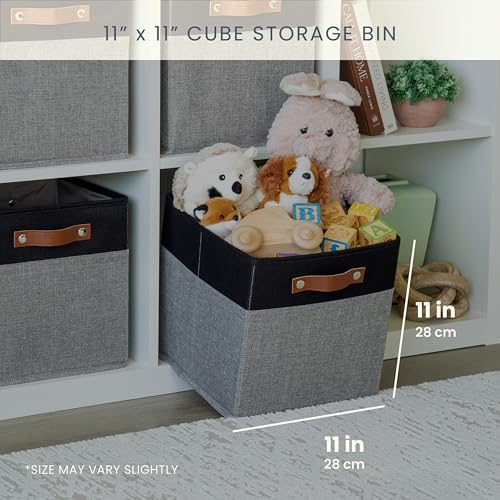 11x11 Cube Storage Bins (Gray Base / Black / (11x11) Leather Handles)