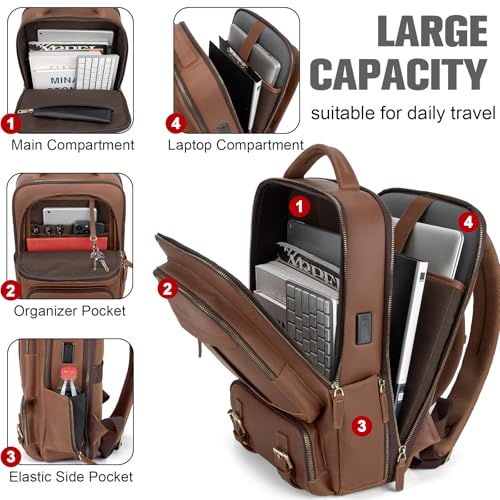 Leather Laptop Backpack (15.6inch / Leather-brown)