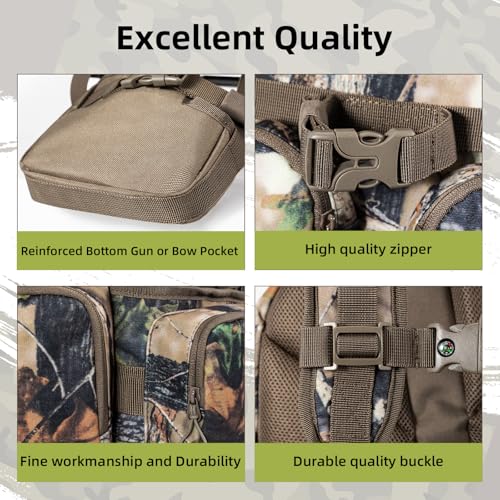 Hunting Backpack for Men Camo Hunting Day Pack for Rifle Bow 35L (Blessedbark Camo)