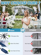 Windproof Travel Umbrellas for Rain and Sun (Clear-Navy Blue / 1 PK)