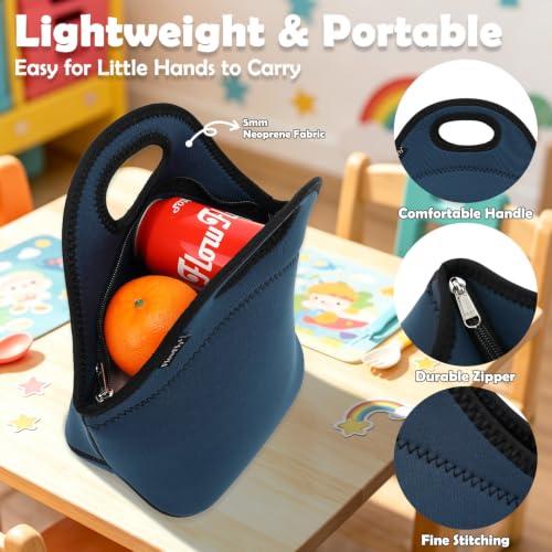 Neoprene Kids Lunch box Insulated Soft Bag Mini Cooler Thermal Meal Tote Kit for Boys (Navy Blue)