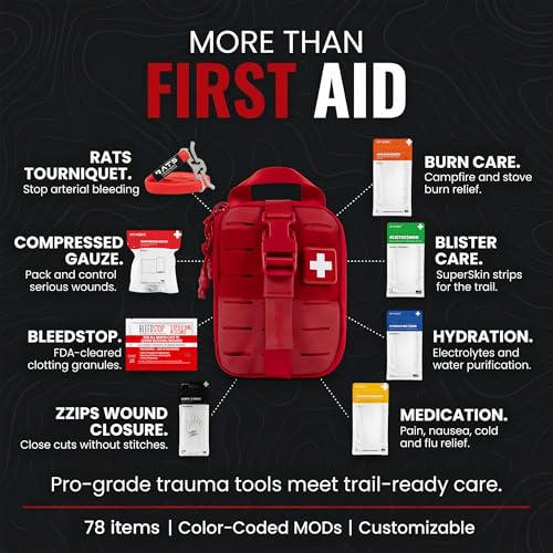 Sidekick Pro Camping Hiking and Backpacking First Aid Kit (Red / PRO)