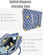 100% Cotton Quilted Tote Bag For Women (Indigo Block Print)