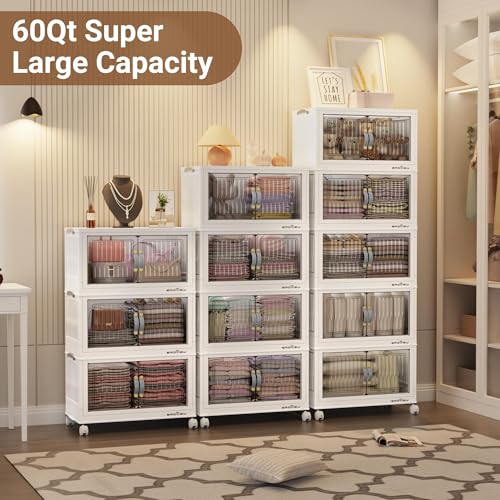 300Qt Stackable Storage Bins with Lid (White / 60QT-5Pack)
