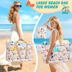 Extra Large Beach Bags for Women (Flower Flamingos)