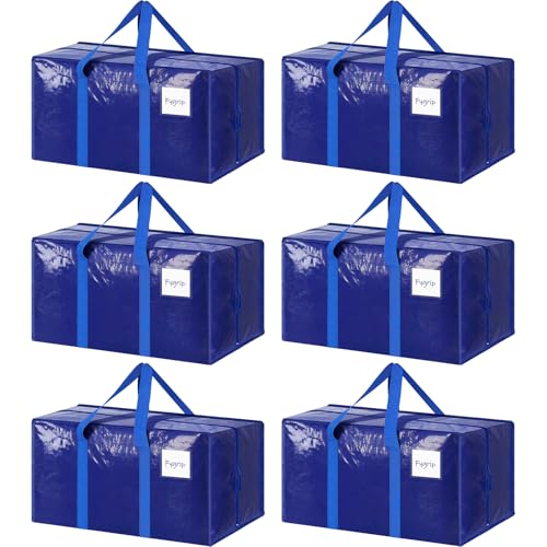6 Pack Extra Heavy Duty Large Moving Bags with Strong Zipper (Blue / 6 Pack)