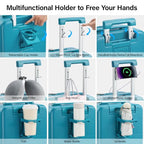 24 Inch Checked Luggage with Cup Holder and USB Ports (Caribbean Blue / 24 Inch)