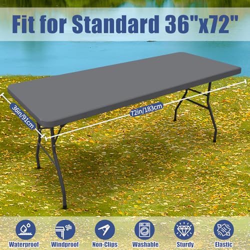 2 Pack Rectangle Spandex Fitted Table Cloth (Grey / 72" x 36" (Rectangular))