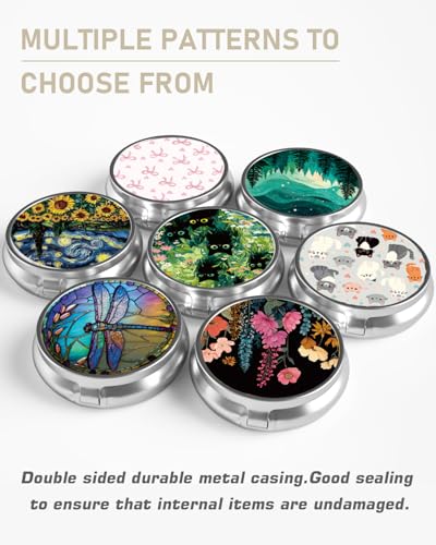 Pill Box 3 Compartment Portable Travel Medicine Box with Mirror (Forests)
