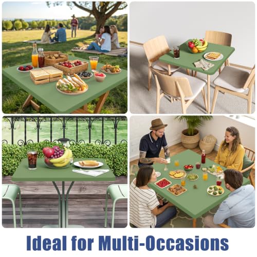 2 Pack Square Spandex Fitted Table Cloth (Sage Green / 24" x 24" (Square))