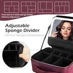 Travel Makeup Bag Cosmetic Bag Makeup Organizer Bag with Lighted Mirror (Wine Red / Woven)