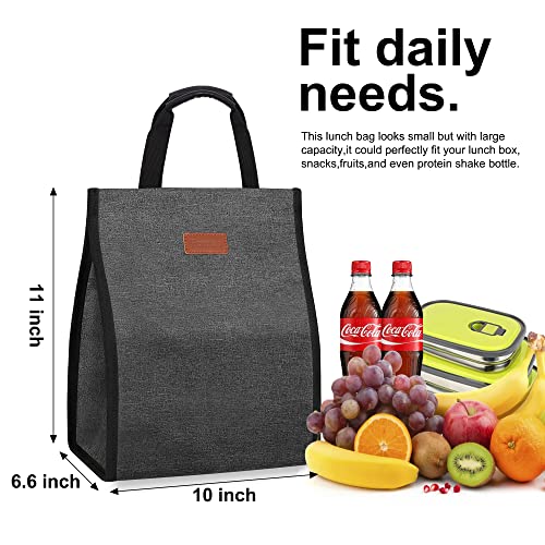 Lunch Bags for Women Insulated Reusable Lunch Tote with Internal Pocket (Charcoal Grey / 2 pack)