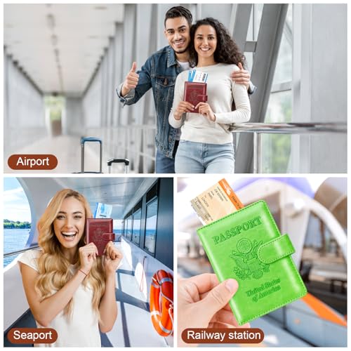 Passport Holder for Travel Essentials (B-Wine Red + Green / Upgraded)