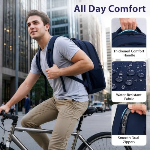 Travel Backpack for Men with Anti Theft Pocket (Dark Blue Brown / 17 Inch)