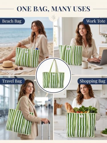 100% Cotton Quilted Tote Bag For Women (Olive Zigzag)