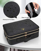 Makeup Case Large Makeup Bag Professional Train Case 16.5 inches Travel Cosmetic Organizer Brush Holder Waterproof Makeup Artist Storage Box (Large / Black Leather)