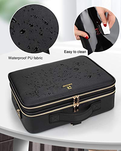 Makeup Case Large Makeup Bag Professional Train Case 16.5 inches Travel Cosmetic Organizer Brush Holder Waterproof Makeup Artist Storage Box (Large / Black Leather)