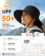 Water Resistant UPF 50+ Sun Bucket Hat Packable Brimmed for Women Men Black (One Size / Black)