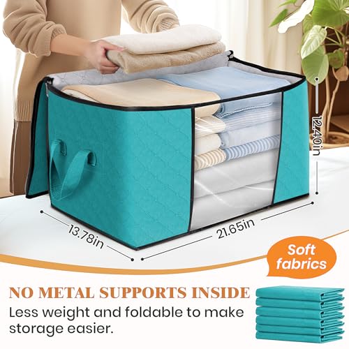 6 Pack Storage Bags for Clothes Blanket Storage Bins with Lids (6 Pack-60l / Green)