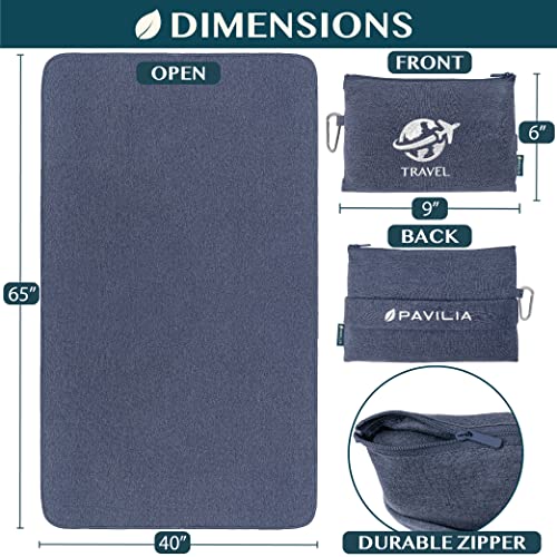 Travel Blanket Airplane Compact Pillow with Bag for Flights (Navy / 65 x 40 inches)
