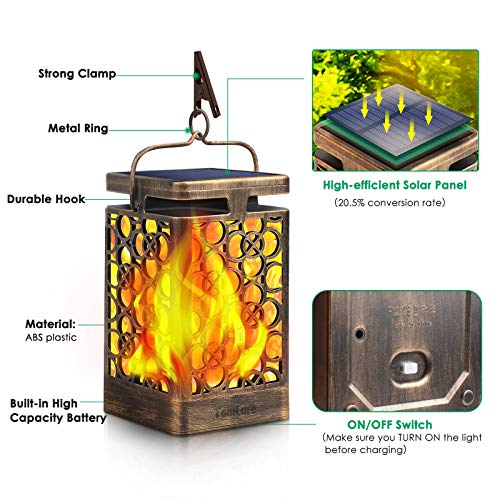 Solar Lanterns Outdoor (Flickering Flame / 2 Pack Bronze)