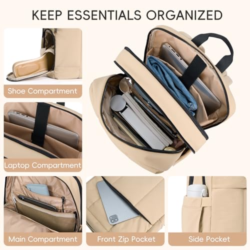 Lightweight Travel Backpack Carry on Flight Approved (Soft Khaki)
