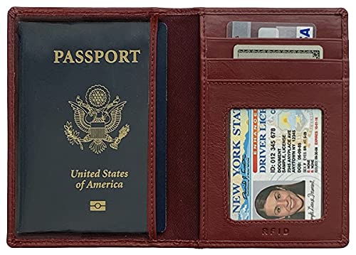 Personalized Monogrammed Merlot Leather RFID Passport Wallet (Merlot / Minimalist)