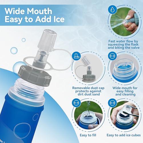 Soft Flask Collapsible Water Bottle with Wide Mouth (Dark Blue / 300 ml/10 oz)