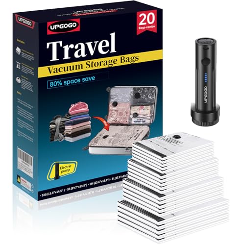 Travel Vacuum Bags for Luggage with Portable Electric Pump (20 Combo)