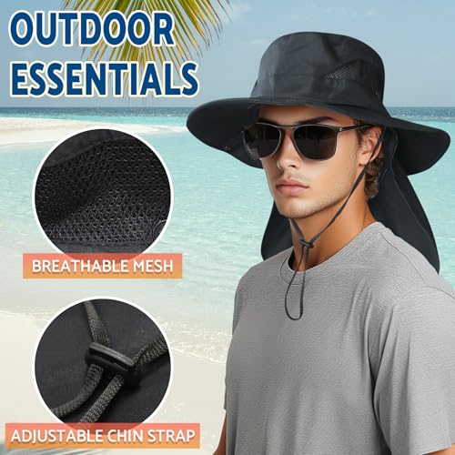 Sun Fishing Hats with Neck Flap for Men Pure Beige (One Size / Pure Beige(with Neck Flap))