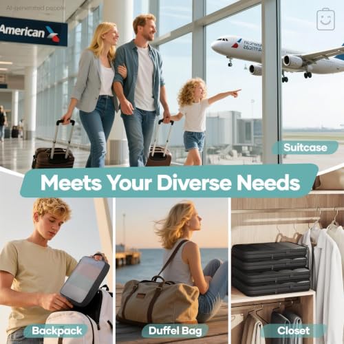 10 Set Compression Packing Cubes for Travel Essentials (Black(Makeup Bag) / 10 set)