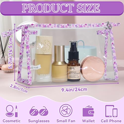 12 Pieces Clear Makeup Bag PVC Portable Travel Makeup Cosmetic Toiletry Zippered Pouches Waterproof Vinyl Plastic Large Clear Organizer Storage Case (12pcs Purple L)