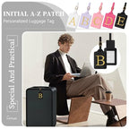 Personalized Initial Luggage Tags for Suitcase TSA Approved (Black Leather,glod Letter / B)