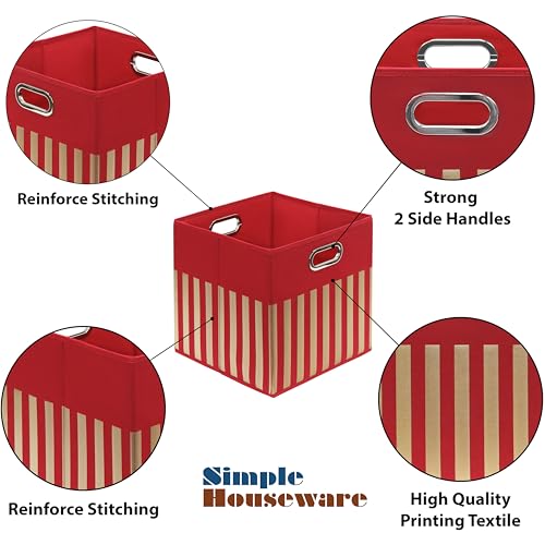 13 Inch Foldable Cube Storage Bins with Handles (3 Pack - 13" x 13" x 13" / Red)