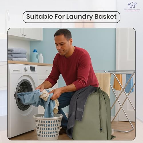 LFH Home Large Premium Cotton Rich Canvas Laundry Bag with Drawstring and Handles Heavy Duty (28"x36" (Pack of 4) / Military Green)