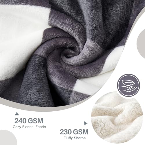 Sherpa Blanket Fleece Throw Blanket Full Queen Plaid Thick Bed Blanket (Dark Grey Checkered / 80"*90")
