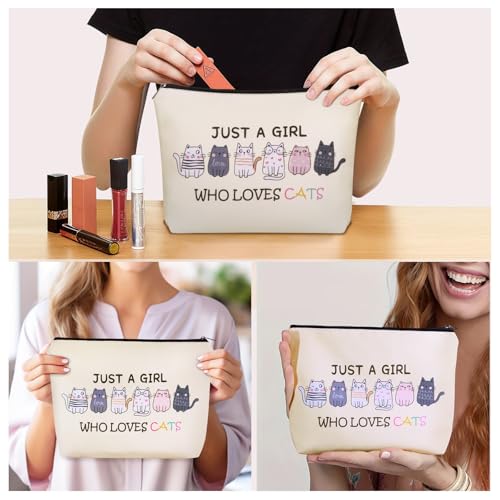 Cat Mom Makeup Bag For Women & Teen Girl Cat Lover Gifts (Girl Love Cats)