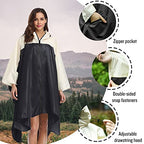 Adult Rain Poncho Waterproof Hooded Zipper Raincoat with Pockets (One Size / A-black-white)