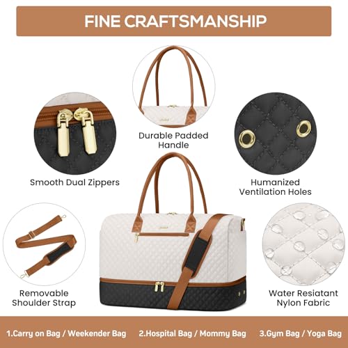 Travel Weekender Duffle Bags for Women (51-Black White Brown / Large)