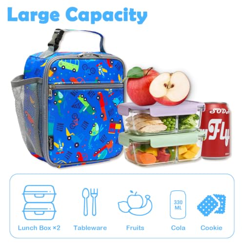 Kids Lunch box Insulated Soft Bag Mini Cooler Back to School Thermal Meal Tote Kit for Girls (Car)